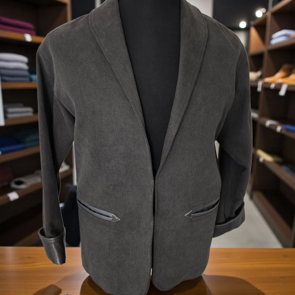 Givenchy Paris Jacket 36 Made In France Cotton Leather Trim Shawl Collar Recent - Image 4 of 4