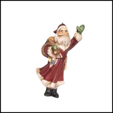 Vintage Ceramic Santa Claus Ornament with Gift Bag and Waving Hand