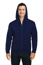 MEN HANDMADE ANDEAN ALPACA SOLID NAVY BLUE ZIP HOODIE SWEATER SZ M