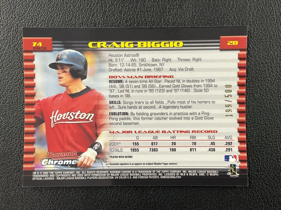 Bowman Chrome #74 Craig Biggio Refractors 2002/500 Houston Astros Foto 2 de 2
