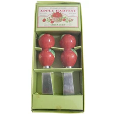 William Sonoma Apple Harvest Apple Topped Set Of Stainless Spreaders Boxed