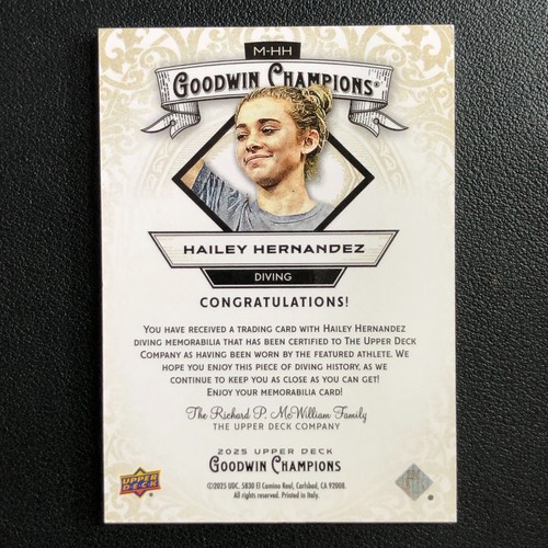 2025 Upper Deck Goodwin Champions Memorabilia Hailey Hernandez Patch Relic - Picture 2 of 2