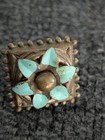 Vintage Gold Tone Blue Flower Screw Back Earrings Square Floral Costume Jewelry — photo 4