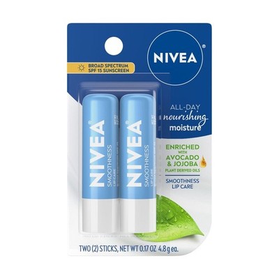 NIVEA Smoothness Lip Care with Broad Spectrum SPF 15 Sunscreen, 2 CT