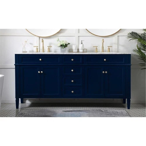 Elegant Decor Park Avenue 72" Metal MDF Marble Double Bathroom Vanity in Blue - Picture 7 of 8