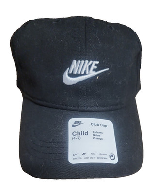 Nike Baseball Cap Hat Kids 4-7 Boys Child Adjustable Swoosh Cotton -BLACK