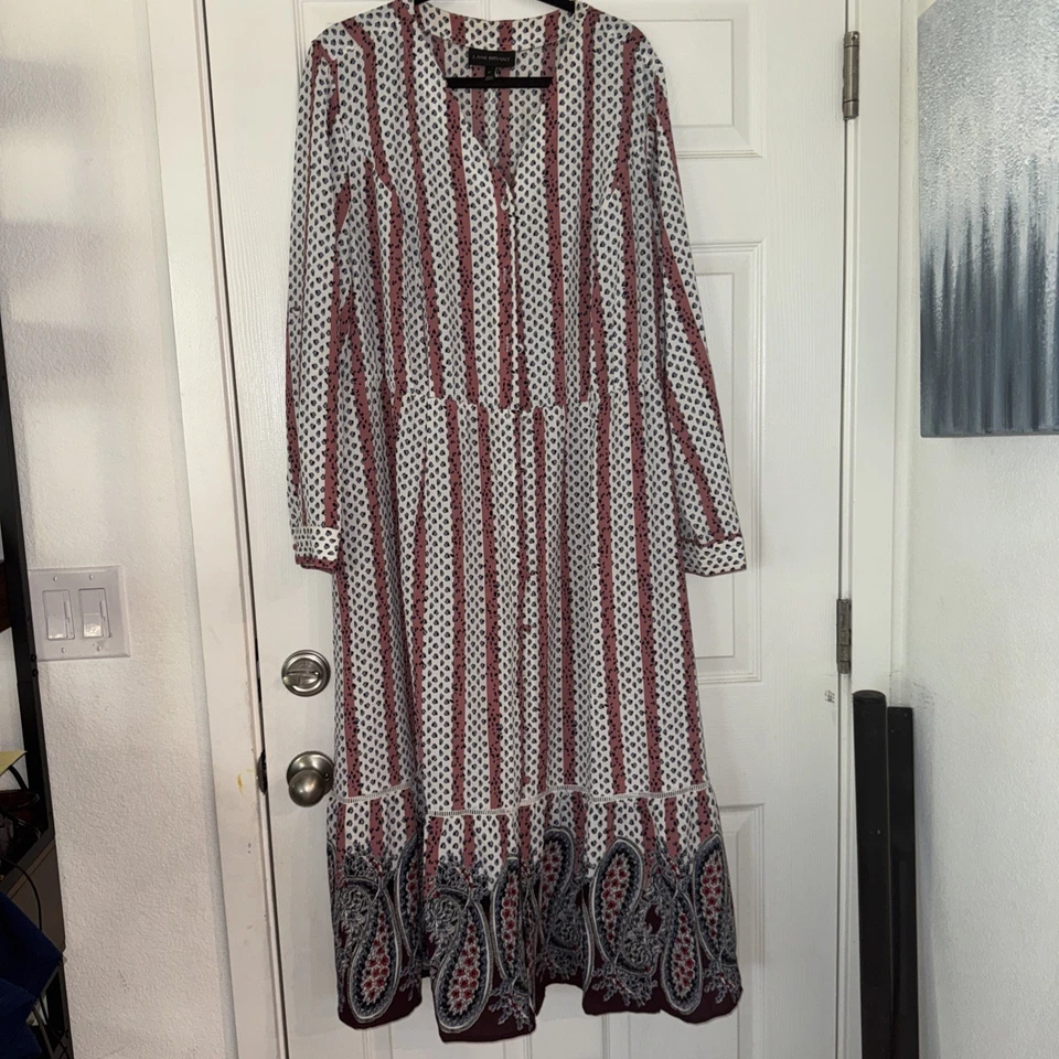 Maxi Vestido Lane Bryant Cachemira Estampado Mixto Talla 22 Rayas Manga Larga Bolsillos Foto 3 de 4