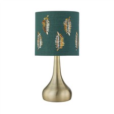 Image of Modern Antique Brass Touch Table Lamp Bedside Light Dark Green Fern Shade