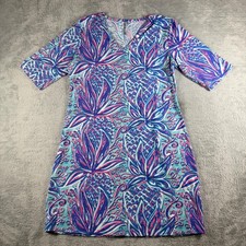 Lulu B Dress Womens Small Blue Tropical Floral Shift Resort Vacation Preppy