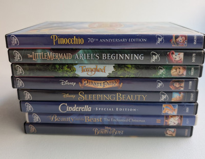 Disney DVD Lot (8 Movies) Cinderella Pinocchio Tangled Sleeping Beauty