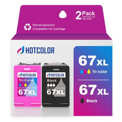 67XL Printer Ink Replacement for HP 67 Ink Cartridges Black/Color Combo Pack ...