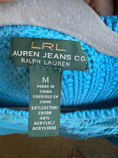 LRL Lauren Jeans Co. Ralph Lauren Blue Cable-Knit Crewneck Pullover Sweater M