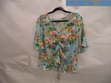 Belle Sky Women's Large Blue Floral Blouse, 821-2068 0083