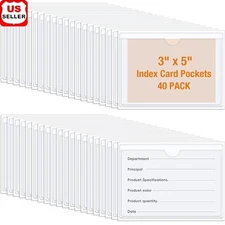 Adhesive Clear Label Pockets Index Card Holders Storage Organizers 40 Pack New