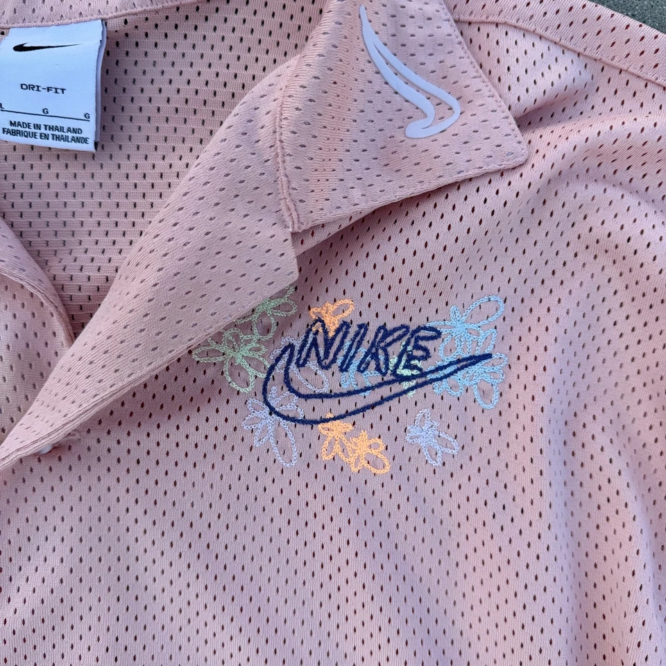 Nike Dri-Fit Button Up Shirt Men’s Large Pink Mesh Just Do It Graphic Swoosh Rar - Image 3 of 4