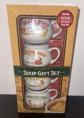 Caraway Naturals 4 Soup Mug Gift Set Each Features A Recipe For Soup NEW