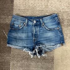 Levi's Strauss 501 Denim Shorts Womens Size 25 Blue Frayed Raw Hem Boho