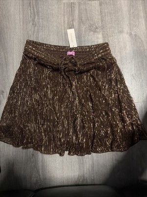 Francesca s Mi Ami skirt Brown Metallic Sz M Elastic Drawstring Waist BNWT