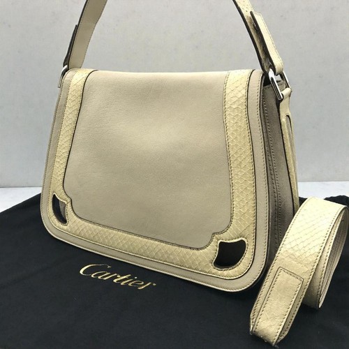Cartier Marcello 2-Way Shoulder Bag Beige 8.9"x14.2"x3.9" Unisex New