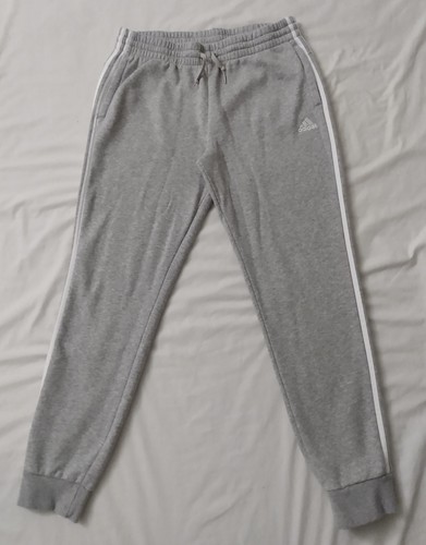 ADIDAS JOGGERS GREY WHITE FLEECE SWEATPANTS SIZE LARGE meas. 33 X 30 No Size Tag - Foto 2 di 7