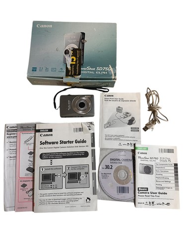 CANON POWERSHOT SD750 DIGITAL ELPH CAMERA Complete In Original BOX 100% Tested! - Picture 1 of 7