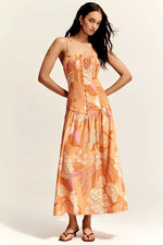 Farm Rio x Anthropologie Linen Blend Drop-Waist Maxi Dress Sundress M NWT Parrot