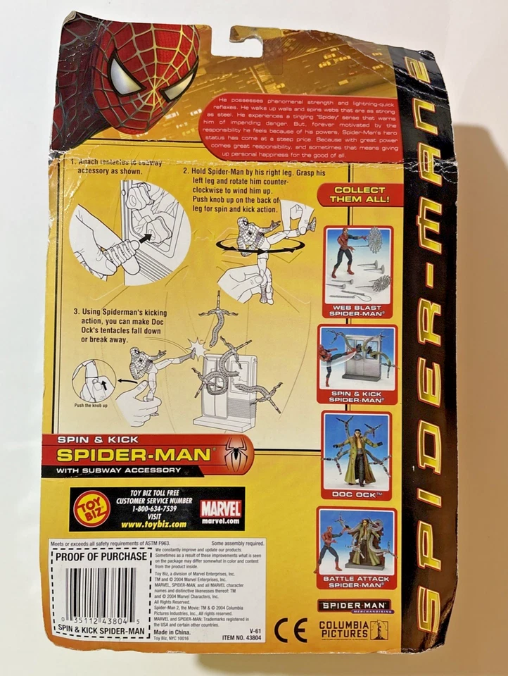Spider-Man 2 Película Toy Biz 2004 Spin & Kick Figura Toby Maguire Nuevo en Caja Foto 3 de 4