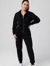 NWT Women's Fabletics Black Cozy Cord Zip Jumpsuit Size Small Soft Lounge Apr s