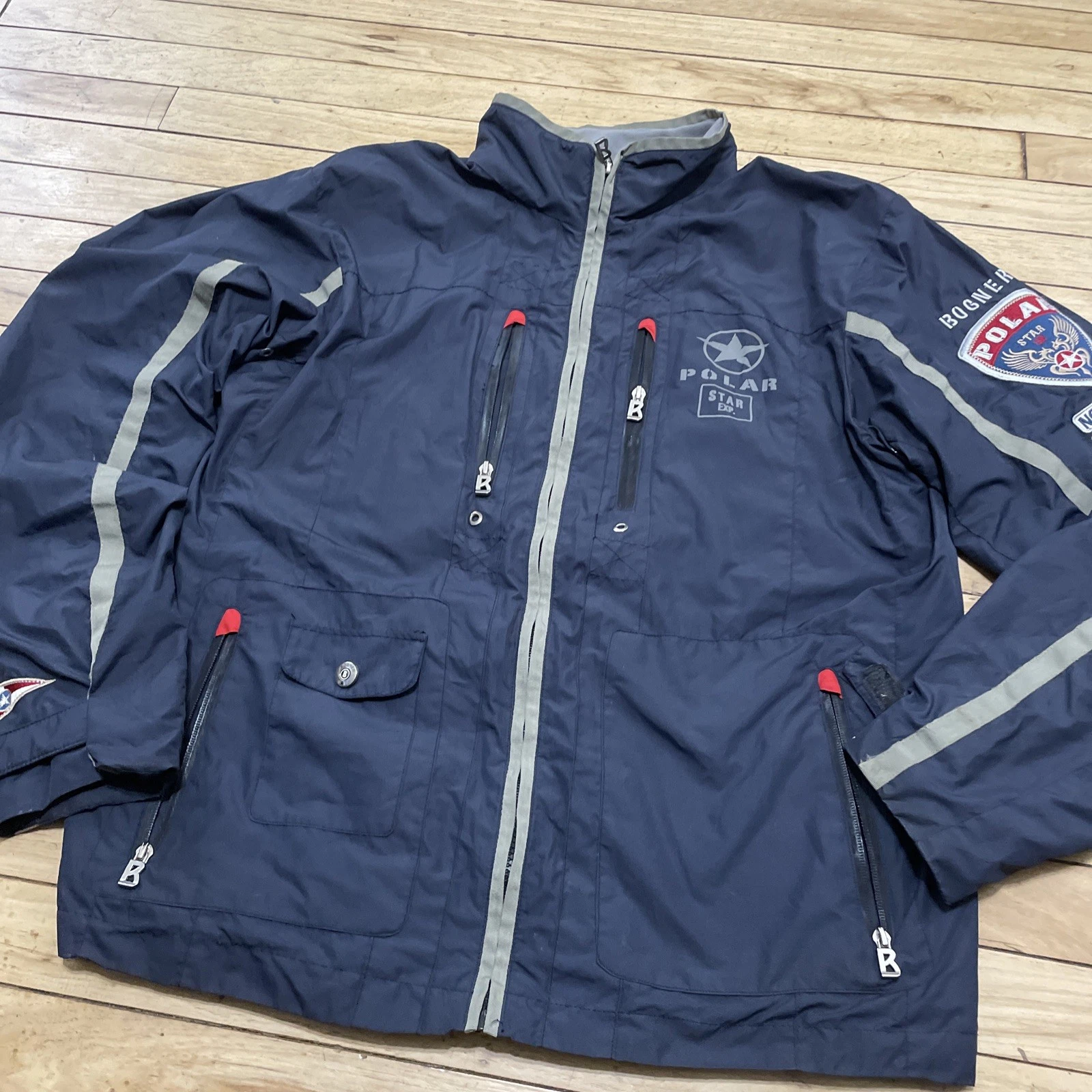 Bogner vtg Polar Star Mountain Sport Ski Bomber Jacket Men L 42 Gray Blue Windbr