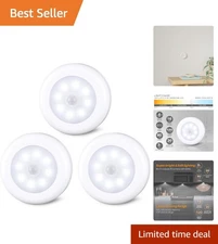 3 Pack 3.1” Motion Sensor LED Puck Lights – Battery Operated for Indoor Spaces