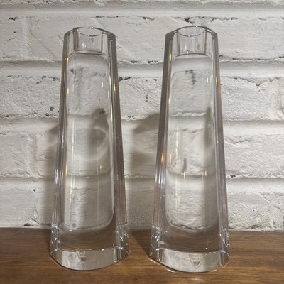 Vintage Signed Orrefors MCM Crystal Candlesticks 8.25'' x 2.88'' x 2.25'' Very Good