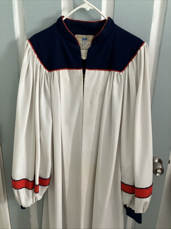 MURPHY ROBES Clergy Choir WHITE W/blue and red trim Front Zipper Cuffs