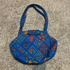 Vintage Pierre Deux Shoulder Bag Blue Purse Tote Floral Zipper Closure Boho Y2K