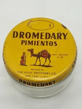 Old Rare Vintage Dromedary Pimientos Jar Lid Container Neat Arab Sheik Graphic