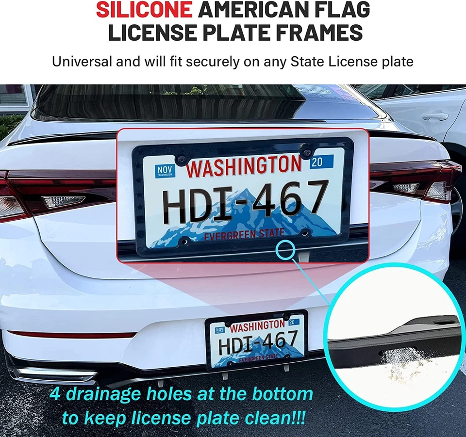 Set of2 American Flag Car Tag Cover, Silicone License Plate Frame Bracket Holder - Image 4 of 4