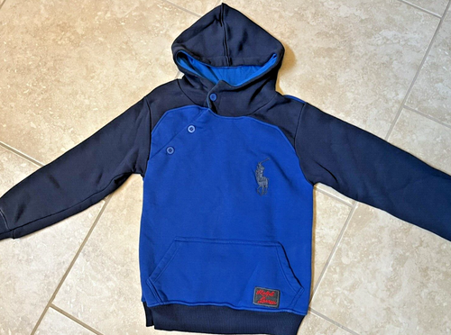 Polo Ralph Lauren Boys Sweatshirt Size 6 Navy & Blue Big Pony Asymmetric Button - Picture 2 of 9