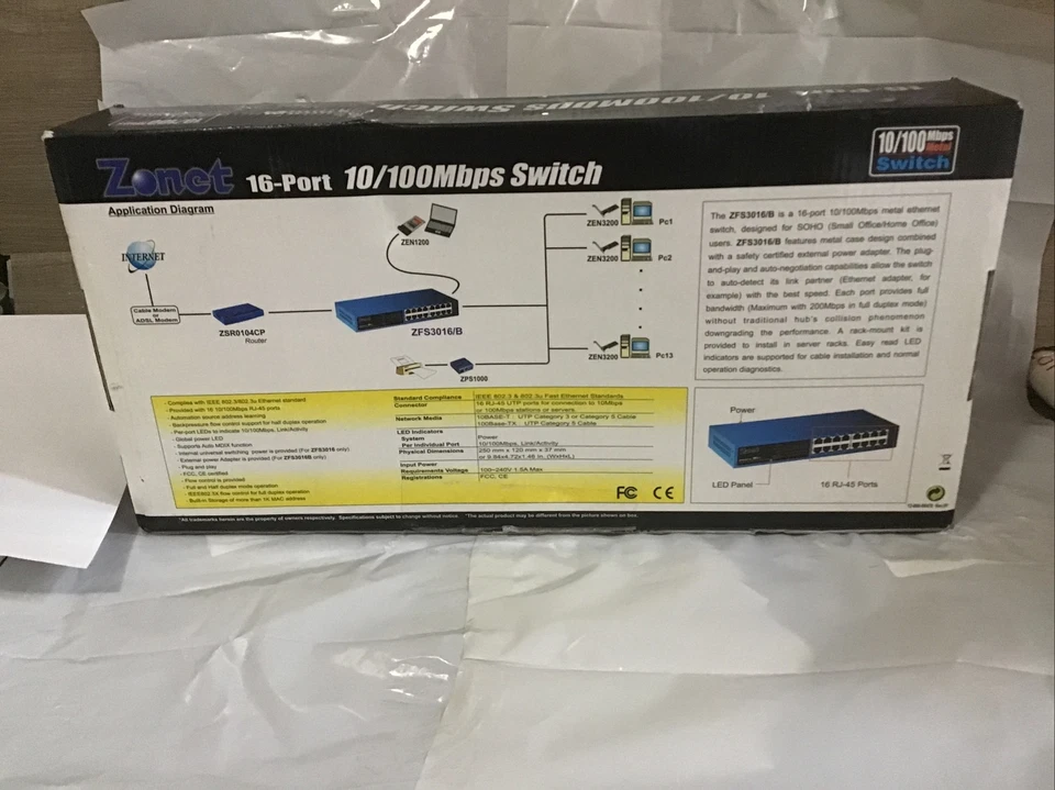 Zonet ZFS3016B 16 Ports External Ethernet Network Switch 10/100 Mbps - Image 2 of 4
