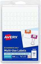 Avery Multi-Use Removable Labels, 5/16" x 1/2", White, Non-Printable, 1,100 Blan