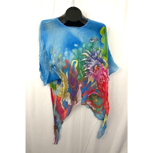Cocoon House Sheer 100% Silk Pointed Top Blouse S/M Abstract Floral Sway Flowy - Picture 5 of 8