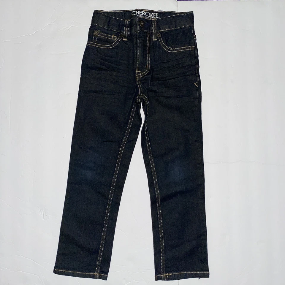 Pantalones de mezclilla Cherokee azul oscuro rectos para niños, talla 6 Foto 2 de 4