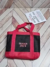 Trader Joe's Red Trim Micro Tote With Grocery Bag 2 In 1 Mini Ltd Edition NWT