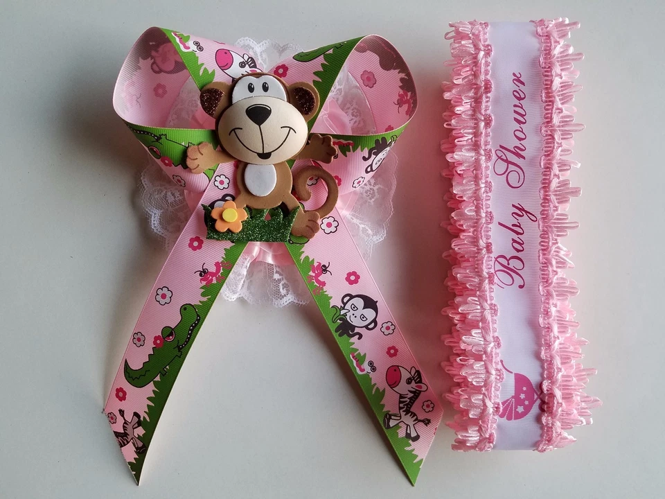 Decoración Baby Shower para Niña, Mamá Para Ser Faja Mono Cinta Ramillete Noé Foto 2 de 4