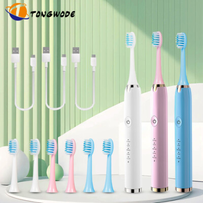 Electric Toothbrush Whitening USB Rechargeable Cleaning Replace Brush Heads Set