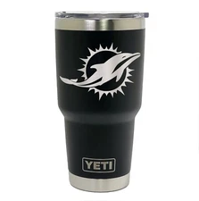 Miami Dolphins YETI Laser Engraved Colster, 20 or 30 oz. Black Tumbler 