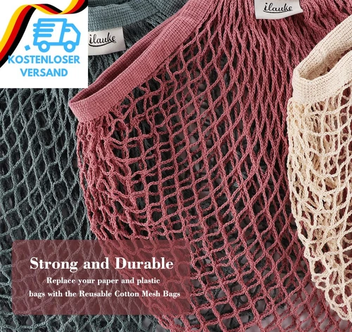 Ilauke 5 Piece Shopping Bag Mesh Reusable Shopping Bag Mesh Cotton- - Bild 6 von 10