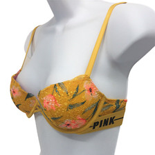 Yellow Floral Victorias Secret PINK Push Up Multiway Bra Logo 32B Coquette Strap