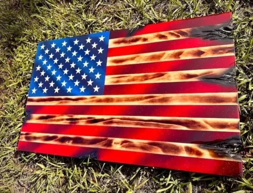 Distressed Designer American Flag, Rustic American Flag, Betsy Ross, Wooden Gift - Image 3 of 4