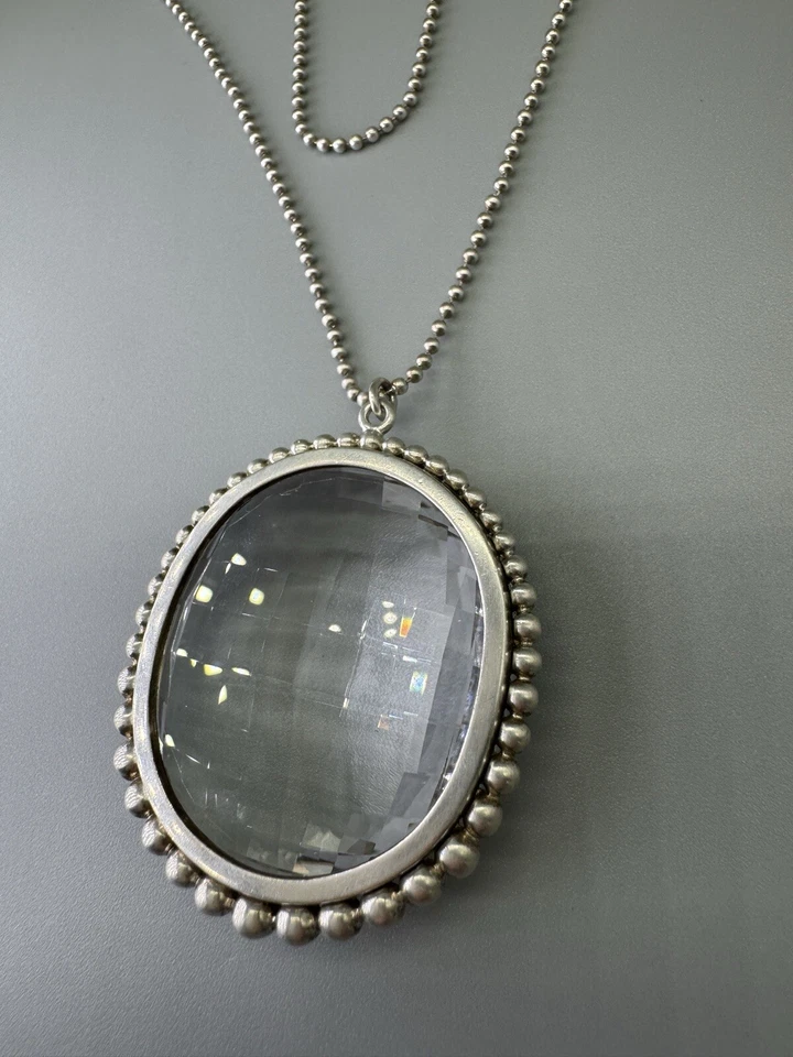 Tiffany & Co Ziegfeld Collection Oval Rock Crystal Sterling Silver Necklace 28" - Image 4 of 4