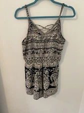 tilly’s spaghetti strap romper white and black boho tribal geometric SMALL 