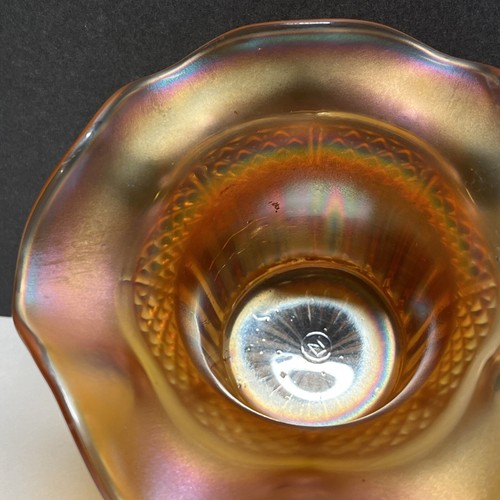Antique 1900s Carnival Glass Northwood Marigold Lustre Diamond Band Hat Vase - Picture 10 of 12